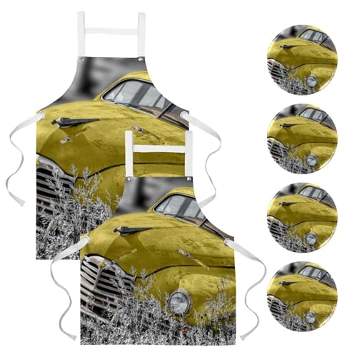 Lot de 2 tabliers de cuisine Oldtimer multicolores taille unique avec broches