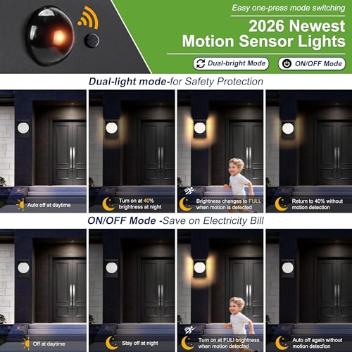Image of LED Outdoor Wall Lights, Frosted Glass Globe Shade Motion and Photocell Sensor Modern Sconce, 12 Watt 3000 Kelvin Waterproof Porch Wall Light for Patio, Front Door, Garage, Hardwired, 1 Pack, Black