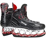 Das tblade Kufensystem verleiht dem Schuh ein optimales Aussehen. Das Fahrverhalten gegenüber einem normalen Eishockey Schlittschuh mach sich sofort bemerkbar.