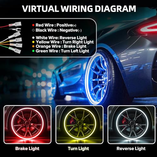 Tavaray 4PCS 17" RGB LED Wheel Ring Lights with APP & Remote Control, 178+DIY Dynamic Modes w/Turn Signal Braking and Reverse Function, IP67 Waterproof Wheel Lights for Trucks Pickups Cars Offroad by Tavaray - Image 3