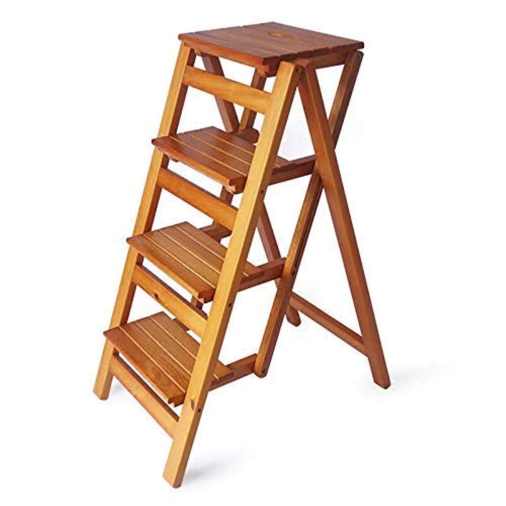 Tabouret échelle en bois de pin à 4 niveaux : escabeau pliant et chaise multifonction noyer clair