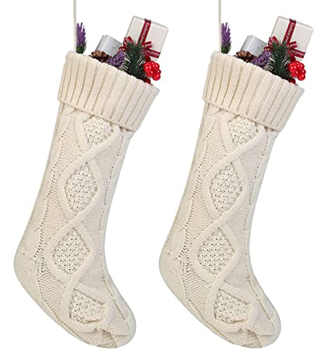 Free Yoka Cable Knit Christmas Stockings Kits Solid Color White Ivory Classic Decorations 18