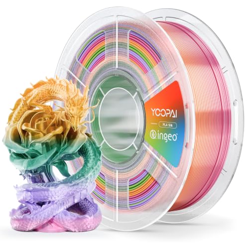 Image of YOOPAI Silk Rainbow PLA Filament 1.75mm, Multicolor Gradient PLA 3D Printer Filament, Glossy Silk Shine, Smooth Printing, Color Changing Filament 1kg Spool (2.2lbs),Rainbow Silk 02