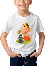 Caseria Kid's Cotton Graphic Printed Half Sleeve T-Shirt - Shiva Ganesha