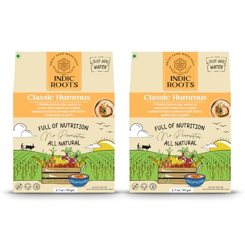 Image of Indic Roots Classic Hummus | Traditional Flavors Pantry | 50g | Just Add Water, Instant Food | Healthy Ready to Eat | No MSG (Pack of 2)
