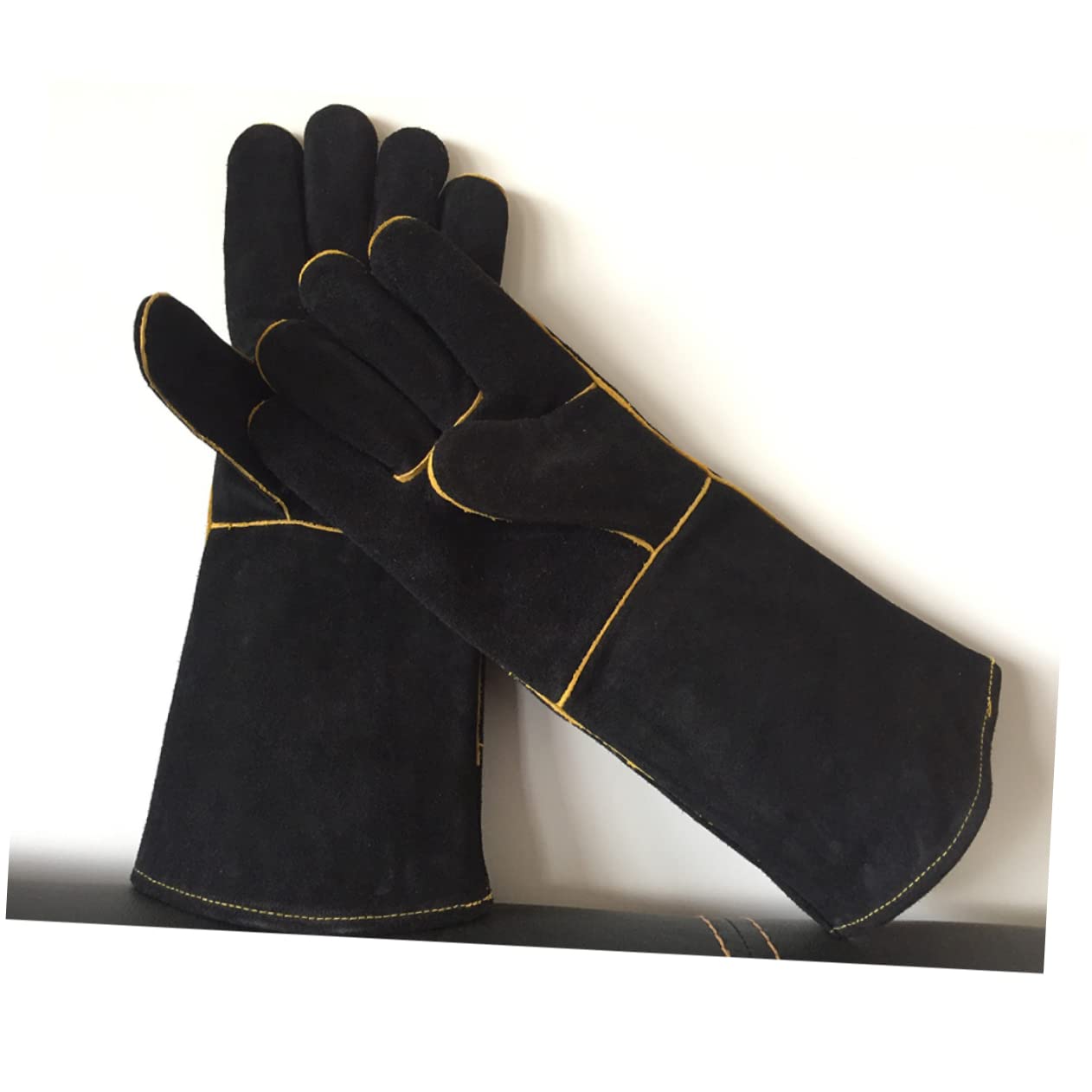 Happyyami Guantes Aislamiento Térmico para Parrilla Guante para Horno De Piel De Vaca para Hornear Protegen Manos Barbacoas