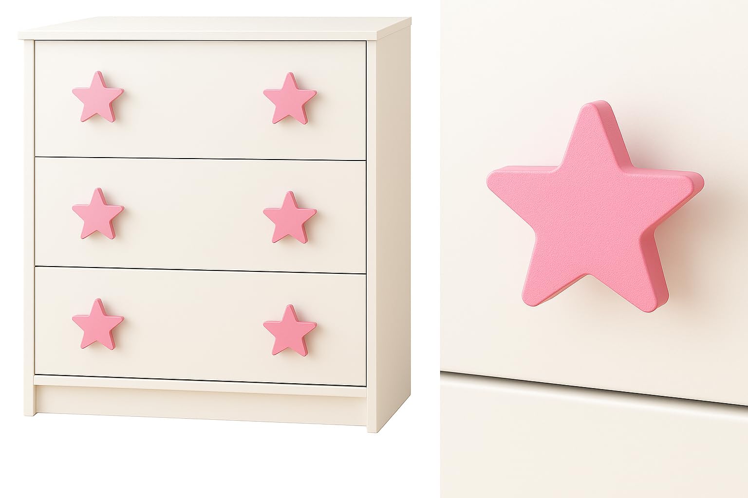 Door Stay 6-Pack Pink Star Drawer Knobs – Cute Decorative Pull Handles (5.8 x 5.8 cm) for Kids’ Furniture, Dressers, Cabinets, Wardrobes & Closets – Nursery Room Décor