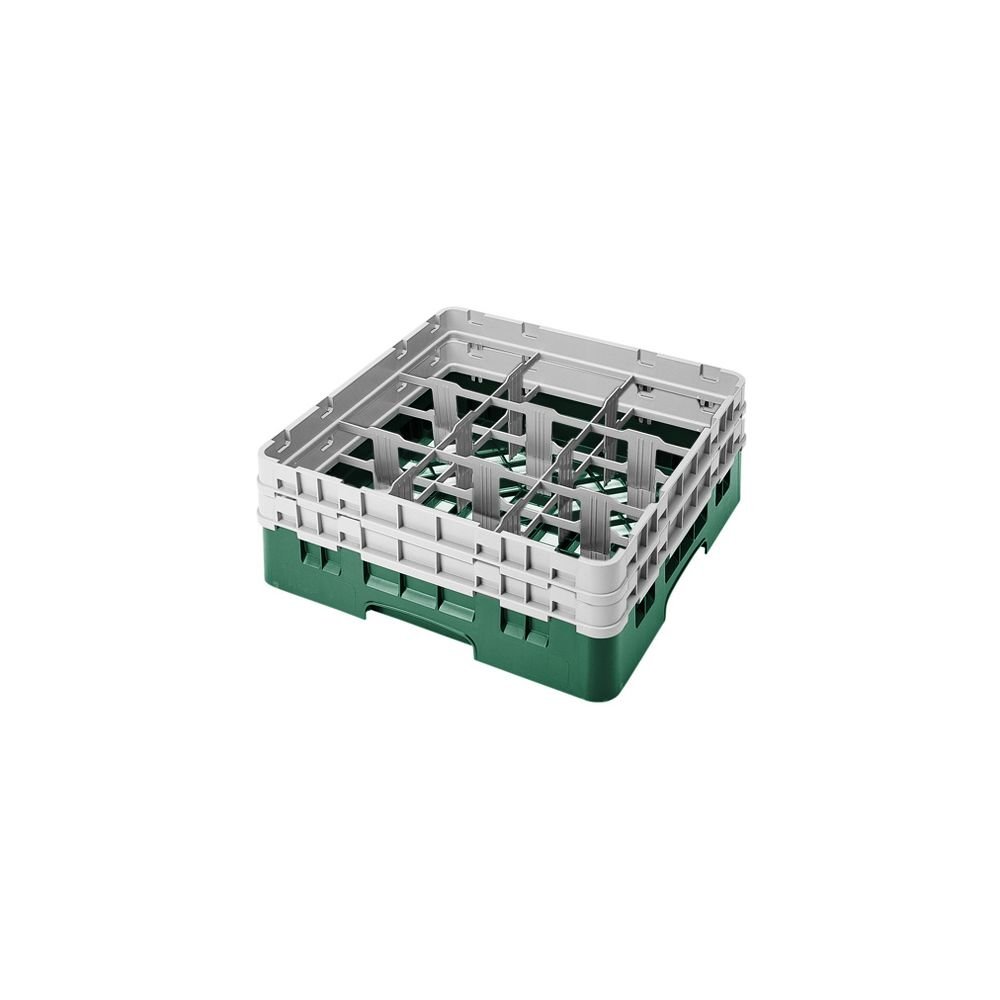Cambro Camrack 9 Comp Full Size Glass Rack w/ 2 Extenders, Sher Green - Case = 4