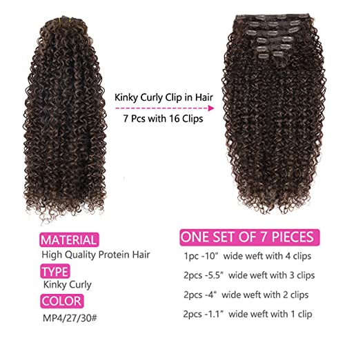 Bhf 26 Inch Kinky Curly Clip In Hair Extension, Double Weft Full Head Japanese Heat Resistance Fiber 140G Synthetic Hair Extensions For Women 7Pieces (#Mp4-27-30) #TOP2