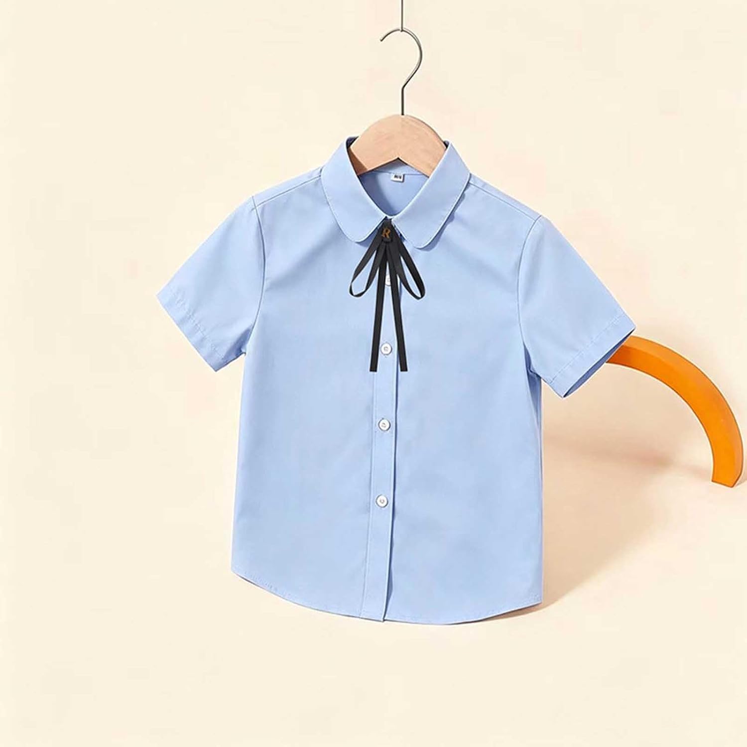Girls Button Down Blouse Bow Tie Short Sleeve School Tops | Collared Woven Shirt With Removable Bow For Uniform Looks, Recitals, And Dressy Daily Wear