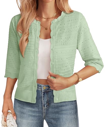 Image of GRACE KARIN Womens 3 /4 Sleeve Cardigan Sweater, Lightweight Cropped Cardigan Trendy, Dressy Casual Crochet Bolero Shrugs