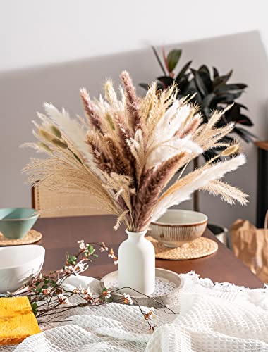100 Pcs Pampas Grass For Boho Home Room Decor, Natural Brown White Fluffy Pampas Floral, 17" Dried Flowers Bouquet For Western Bedroom Table Bathroom Wedding Baby Shower Décor #TOP2
