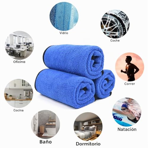 Miniatura 7 de Uraqt Paños De Coche, 6 Pcs Toalla Secado Coche, 500 Gsm Toalla Absorbente Coche, Juego De Paños Microfibra Limpieza De Versátiles Para Coche Moto Bici Cocina, 30x40 Cm