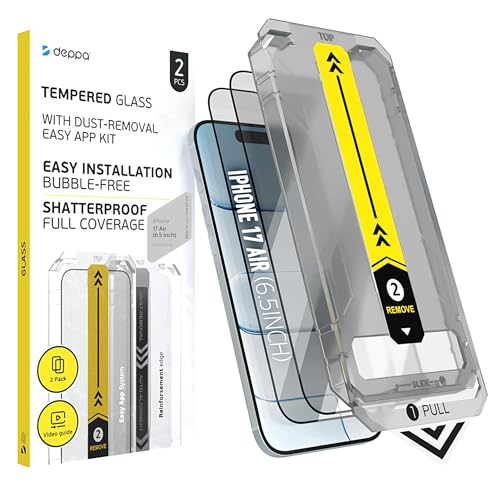 Deppa | 2 Piezas | Protector de Pantalla con Kit de Instalación Inteligente | Anti-Polvo y Sin Burbujas| Cobertura Completa | Ultra Transparente (Transparente, iPhone 17 Air (6.5'))