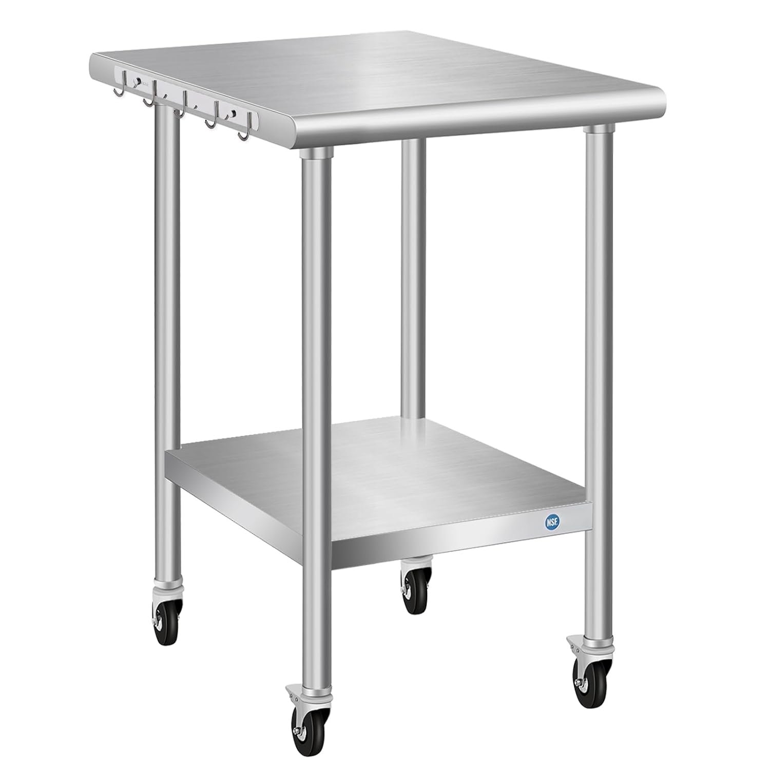 Stainless Steel Table with Wheels 24 x 18 Inch, Commercial Stainless Steel Prep Table, NSF Stainless Steel Metal Table for Home Kitchen Restaurant Outdoor With Wheels 24"x18"