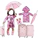 J-Love 43cm Puppenkleidung Reiseset Regenmantel/Regenschirm/Regenstiefel/Koffer für 18-Zoll-Mädchenpuppen