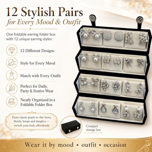 Image of Shining Diva Fashion 12 Pairs Set Earrings for Women Girls with Stylish Organizer Box | Valentine Birthday Rakshabandhan Gifts for Girls Girlfriend Wife Sister