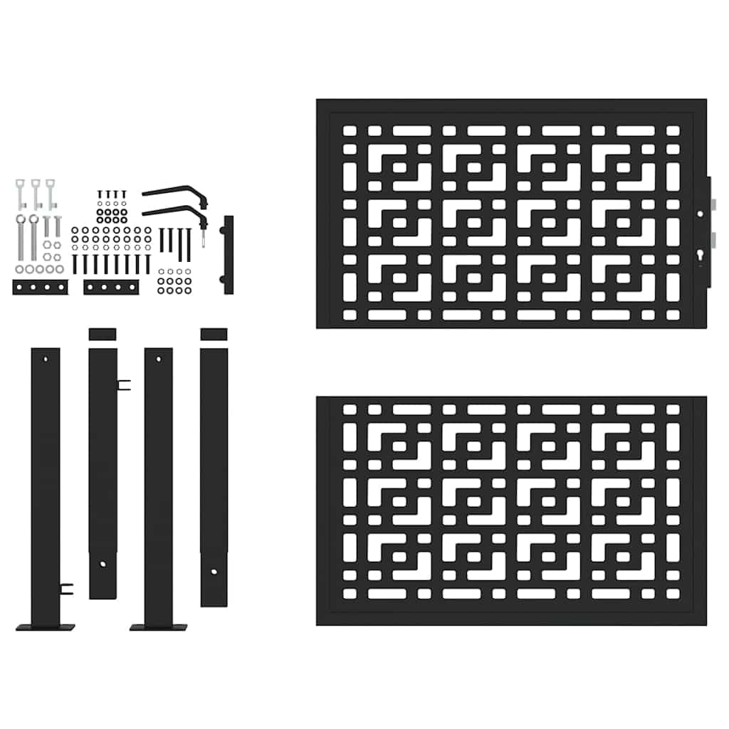 4100999 Cancello da giardino 105 x 106 cm, in acciaio nero, design a croce, in ferro battuto zincato, cancello a battente per ingresso sicuro all'aperto