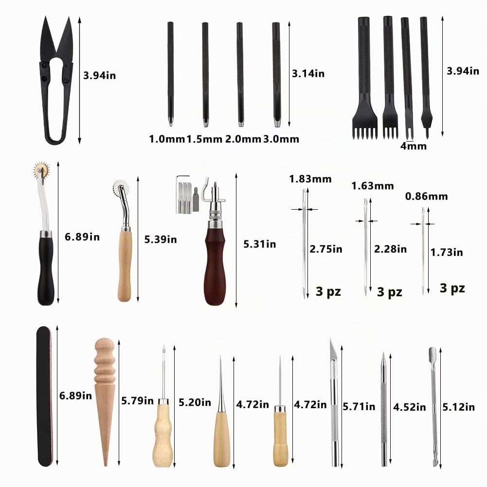 Set di utensili da cucito in pelle, 52 pezzi, 10 colori, filo cerato, strumento per denti a pressione
