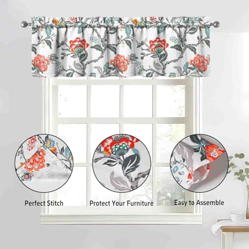 Image of Floral Kitchen Curtains 3 Piece Set Tier Valance Window Decor
