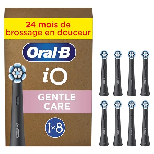 Oral-B iO Gentle Cleaning - Original Replacement Toothbrush Heads for Oral-B iO Electric Toothbrushes - Brush Heads Toothbrush Attachment Replacement Brushes for Sensitive Gums - Black Pack of 8