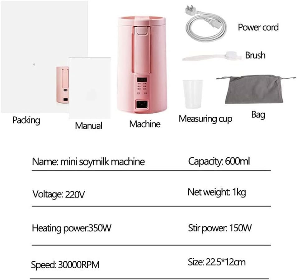 Juicer Electric Soymilk Machine Mini Heatable -Bean Milk Juicer Blender Rice Paste Maker Filter-Free with Steamer Breakfast