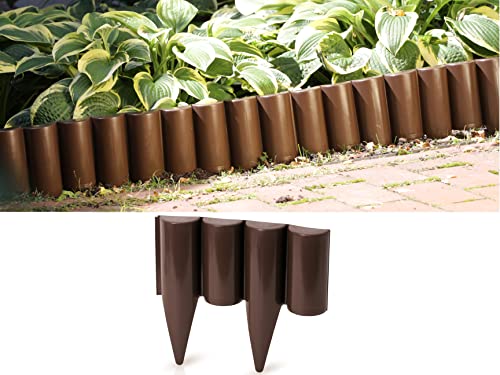 GardenPlast® Rasenkante Gartenpalisade Beetumrandung Beeteinfassung Holzoptik (10m, Braun) Cover