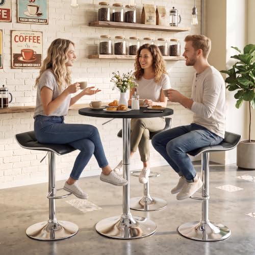 Butacos regulables giratorios NOBPEINT, set de 2, asientos de cuero sintético grueso, altura ajustable con sistema neumático y rotación de 360°, capacidad de 300 lb, para barra doméstica, isla de cocina o cafetería (Negro) miniatura 6
