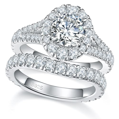 Split Shank D Color Moisssanite Wedding Rings Sets for Women (2.66cttw) Platinum Plated 925 Silver