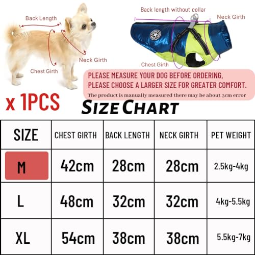 Hundemantel Winter, RosyFate Hund Warm Kleidung, Welpen Jacke, Weste Hund, Hunde Mantel Regendicht Winddicht, Hundemantel für Kleine und Mittlere Hunde(M)