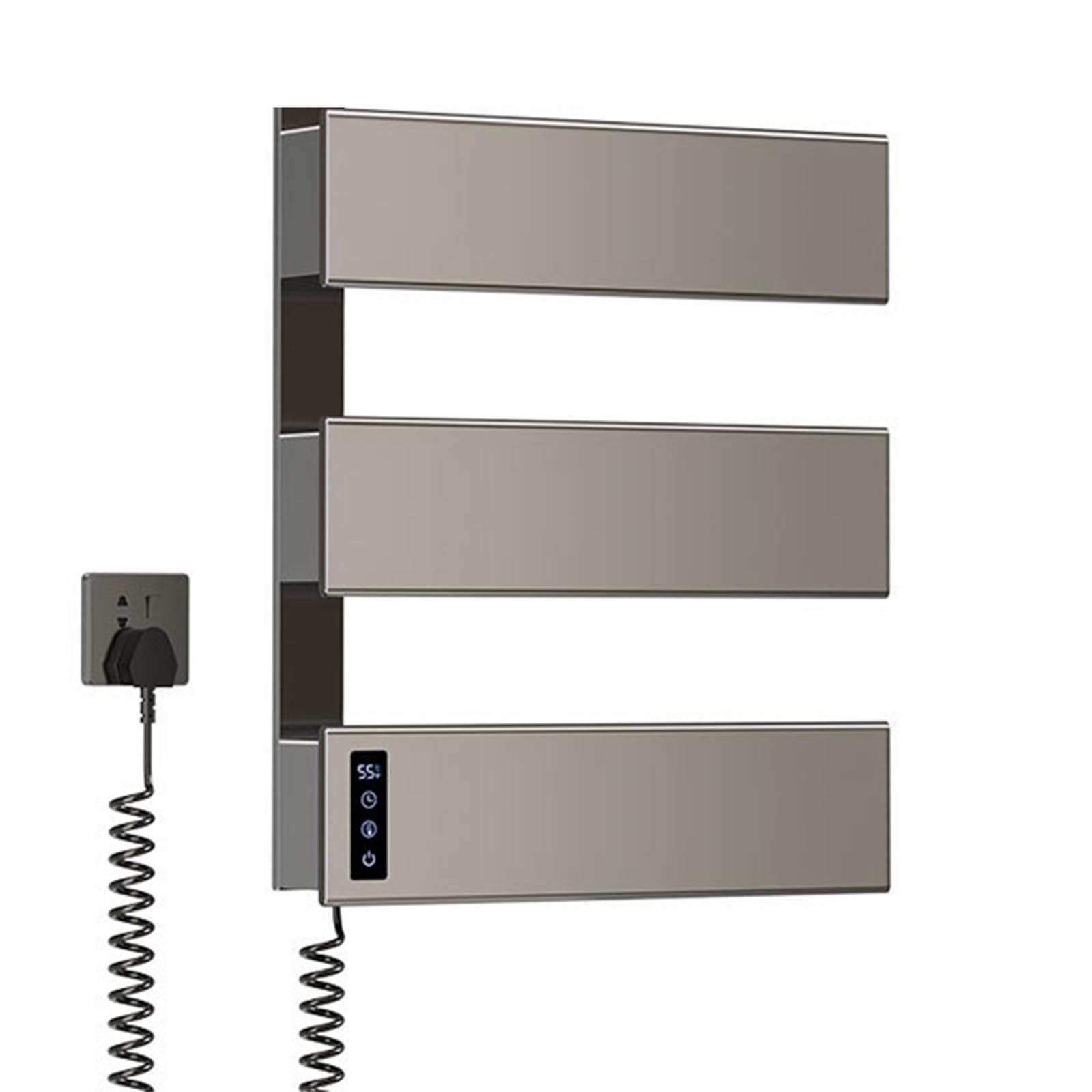 Chauffe-serviettes électrique mural gris à 3 barres avec minuterie LED