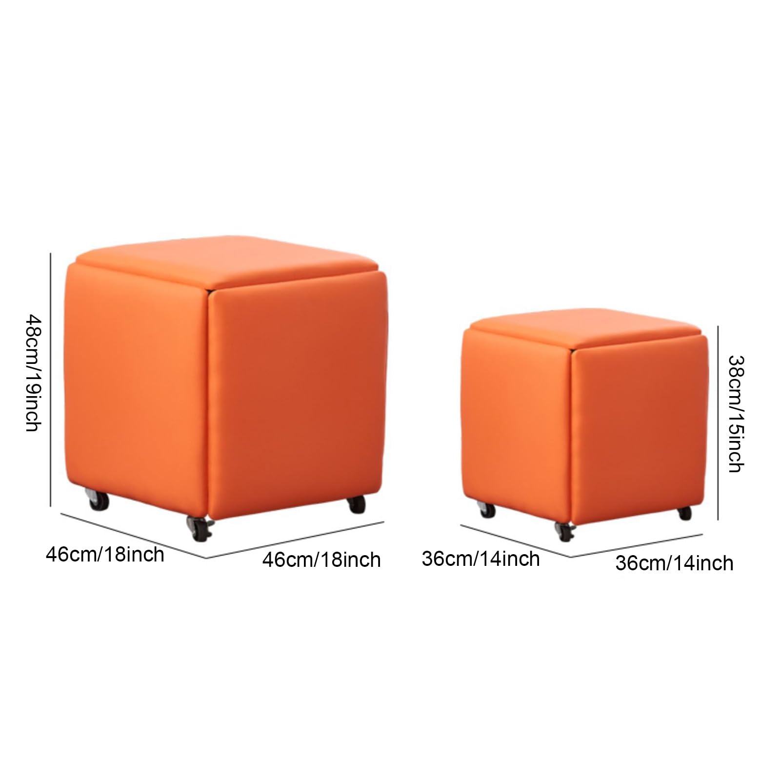 5-in-1 Cube Ottoman Hocker, Kunstleder mit Drehrollen, Fußstütze für Wohnzimmer & Esszimmer, vielseitige Sitzlösung, 35,6 x 35,6 x 38,1 cm, stilvoll und funktional