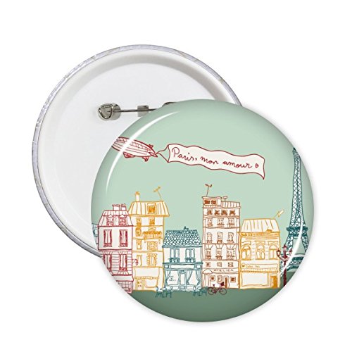 DIYthinkerDIYthinker Words Paris Airship France Mark Landmark National Flag Architecture Custom Landscape Illustration Pattern Round Pin Badge Button 5Pcs XXL Multi