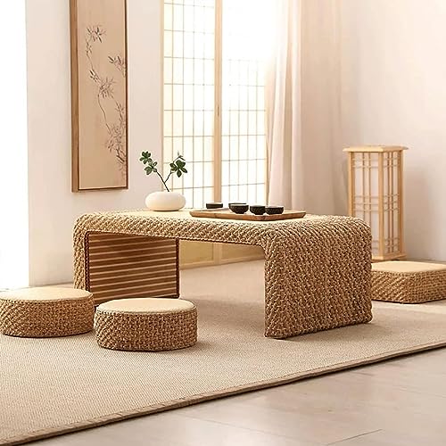 Table basse en rotin et osier, meuble de salon rustique texture jonc de mer - 3