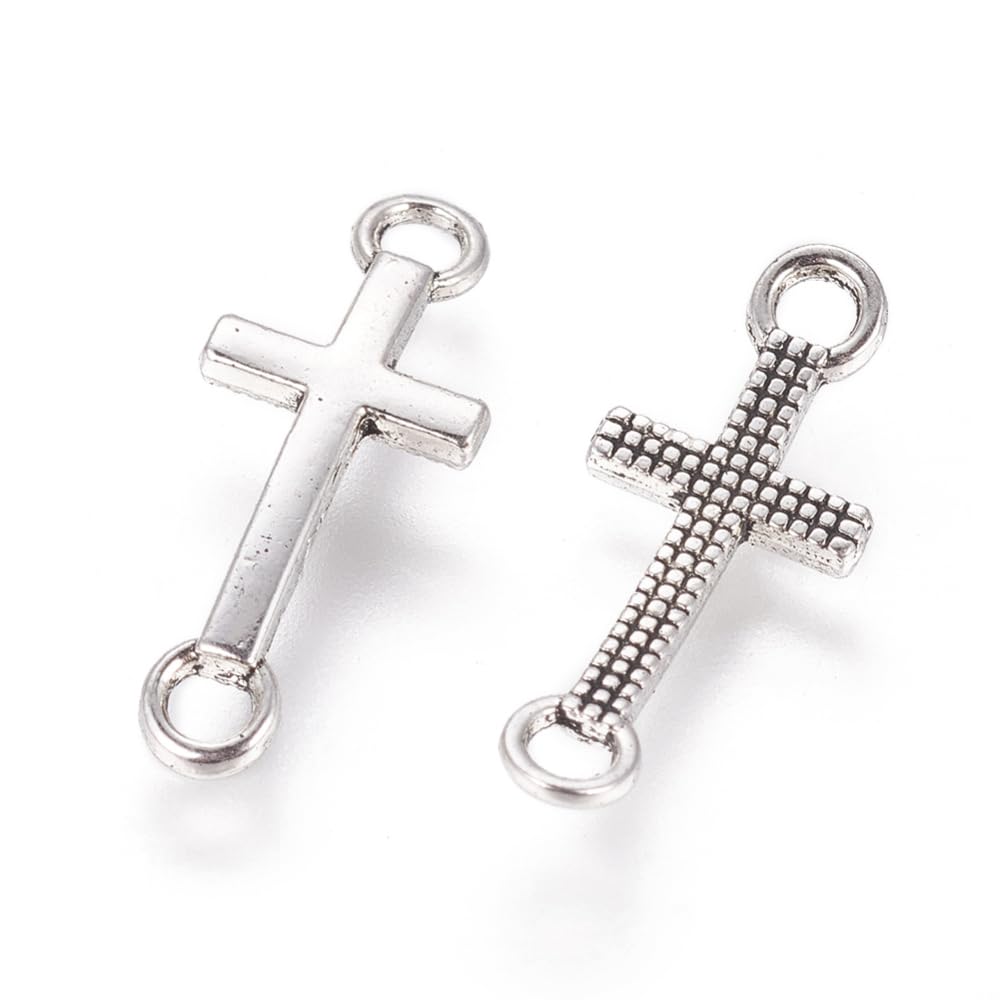 Stiesy 100Pcs Antique Silver Cross Links Charms Tibetan Sideways Cross Connector Charms Vintage Crucifix Two Hole Charms for DIY Crafts Bracelet Necklace Jewellry Making