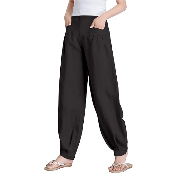 Buy Outer Wear Women's Regular Fit Cotton Carrot Pants  (S010-M-Black_Black_M) at Amazon.in
