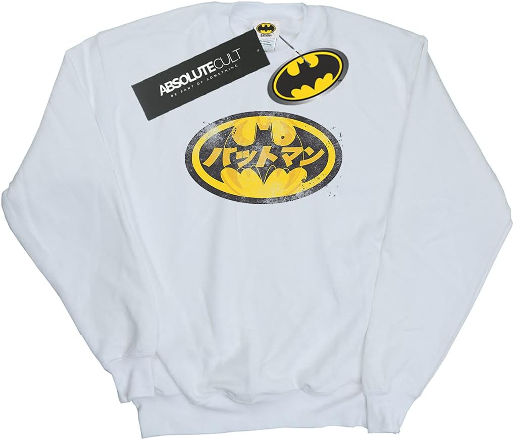 DC Comics Boys Batman Japanese Logo Yellow Sweatshirt White 12-13 years