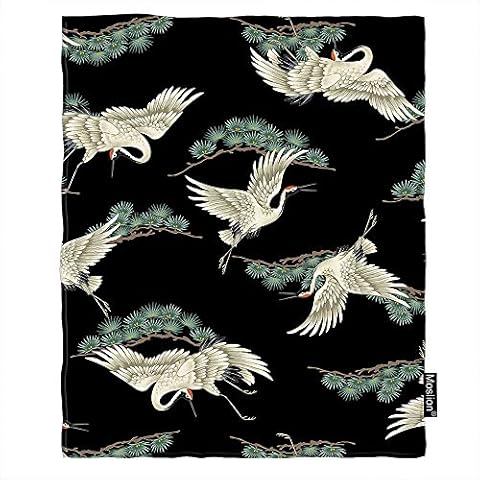 Moslion Vintage Crane Flannel Throw Blanket Cover