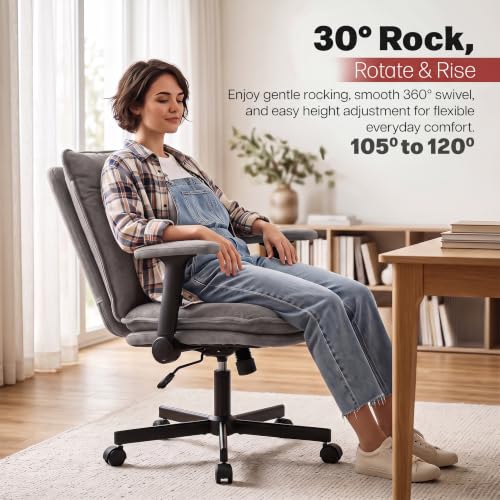 Image of DROGO Zen Pro Criss Cross Legged Office Chair for Work from Home with Flip-Up Armrest & Wide Thick Cushion Seat | Computer Study Chair with Adjustable Height, Recline & Heavy Duty Metal Base (Grey)