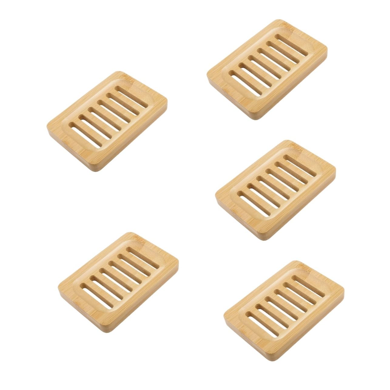 ABOOFAN 5 Piezas Jabonera de Bambú Natural para Drenaje de Jabón y Esponjas Organizador para Baño y Cocina Resistente y Duradero para Mantener Jabones Secos y Evitar la Ablandamiento
