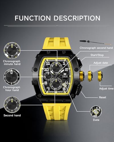 Image of TSAR BOMBA Men's Luxury Quartz Watch, Luminous Dial 5ATM Water Resistance Silicone Strap Men's Wristwatch Ideal Gift for Men