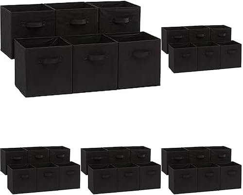 Miniatura 12 de Yaxa Basics Organizador para almacenamiento, de tela, plegable, con forma de cubo, con asas, color beige, resistente, 33 x 33 x 33 cm, paquete de 6