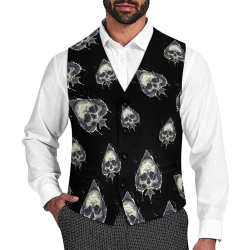 Skull A Poker Novelty Men's Suit Vest Funny Formal Dress Vests Business Waistcoat