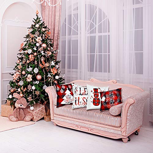 Jetec 4 Pieces Christmas Decorative Pillow Cover Buffalo Plaid Sofa Back Throw Cushion Cover For Winter Christmas Thanksgiving Day Home Decoration, 18 By 18 Inches (Chic Color) #TOP5