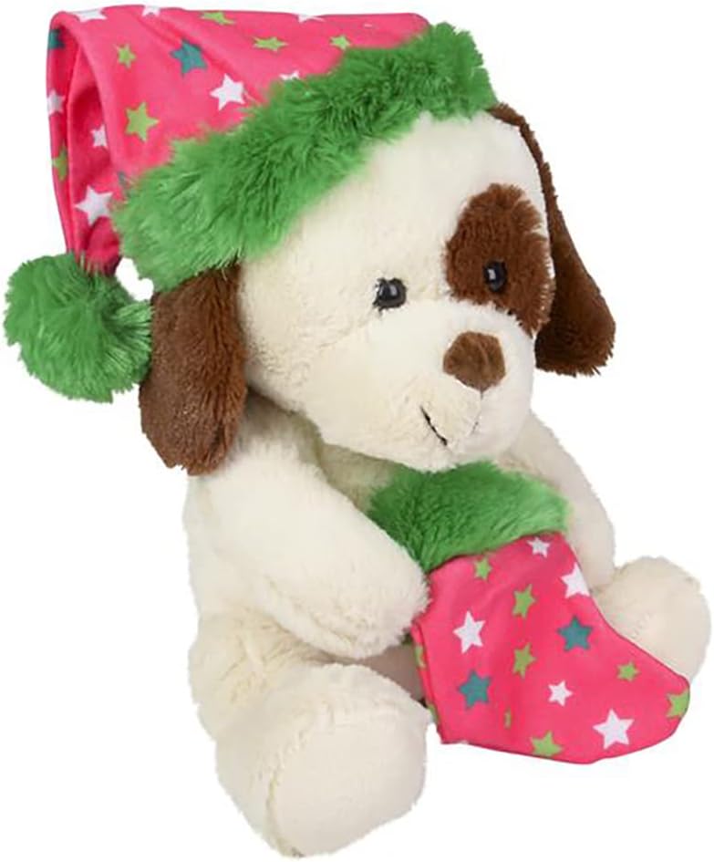 The Dreidel Company Christmas Santa Bear Carrying A Boot, Plush Belly Buddy, 9.5" Inch Plush Stuffed, Super Soft and Cuddly Toy, Classroom Decorations, Boys and Girls (Christmas Bear #1