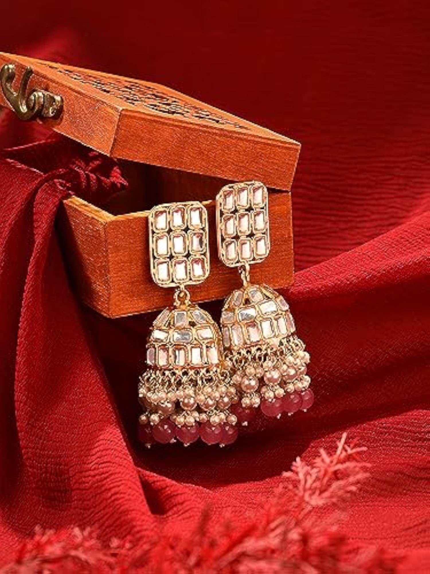 Cluster Beads & Kundan Statement Jhumki Earrings