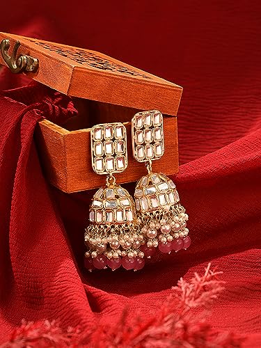 Cluster Beads & Kundan Statement Jhumki Earrings