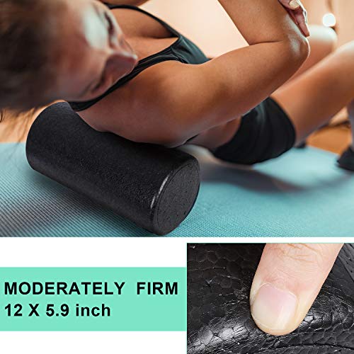 Foam Roller Set (15-in-1), Foam Exercise Roller with Roller Stick, Massage Ball for Muscle Massage and Therapy, include Resistance Exercise Bands, Stretch Strap and Exercise Accessories (Blue Grey)