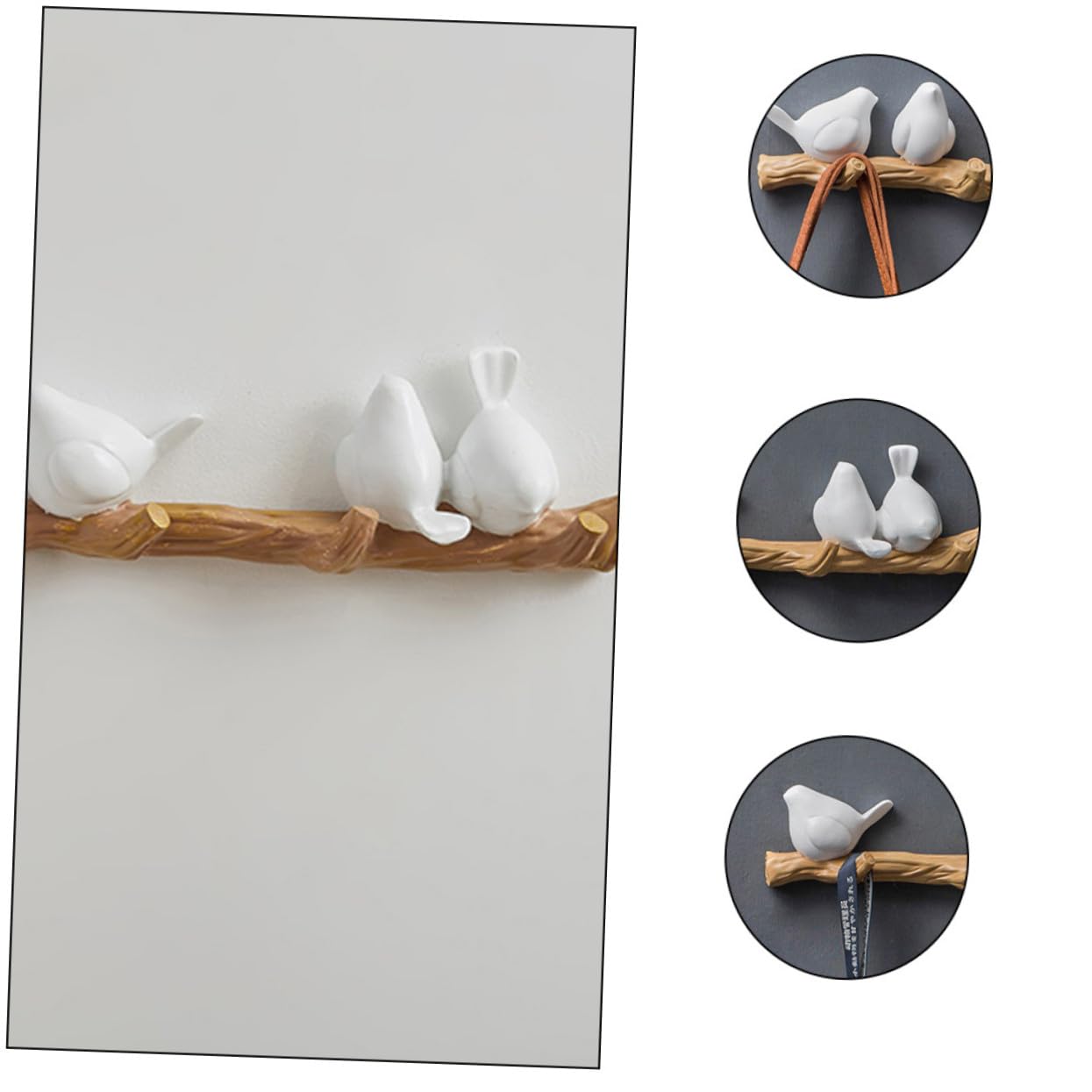 Gancho Decorativo de Pared Pájaro sobre Rama, Resina de Color Claro