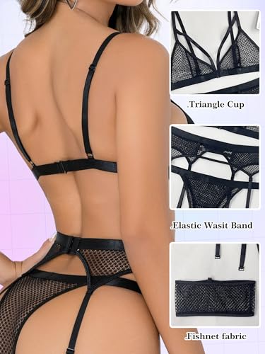 Image of popiv Women's Sexy Lingerie Set with Garter Belt Matching Bra and Panty Lingeries Sets 4 Piece